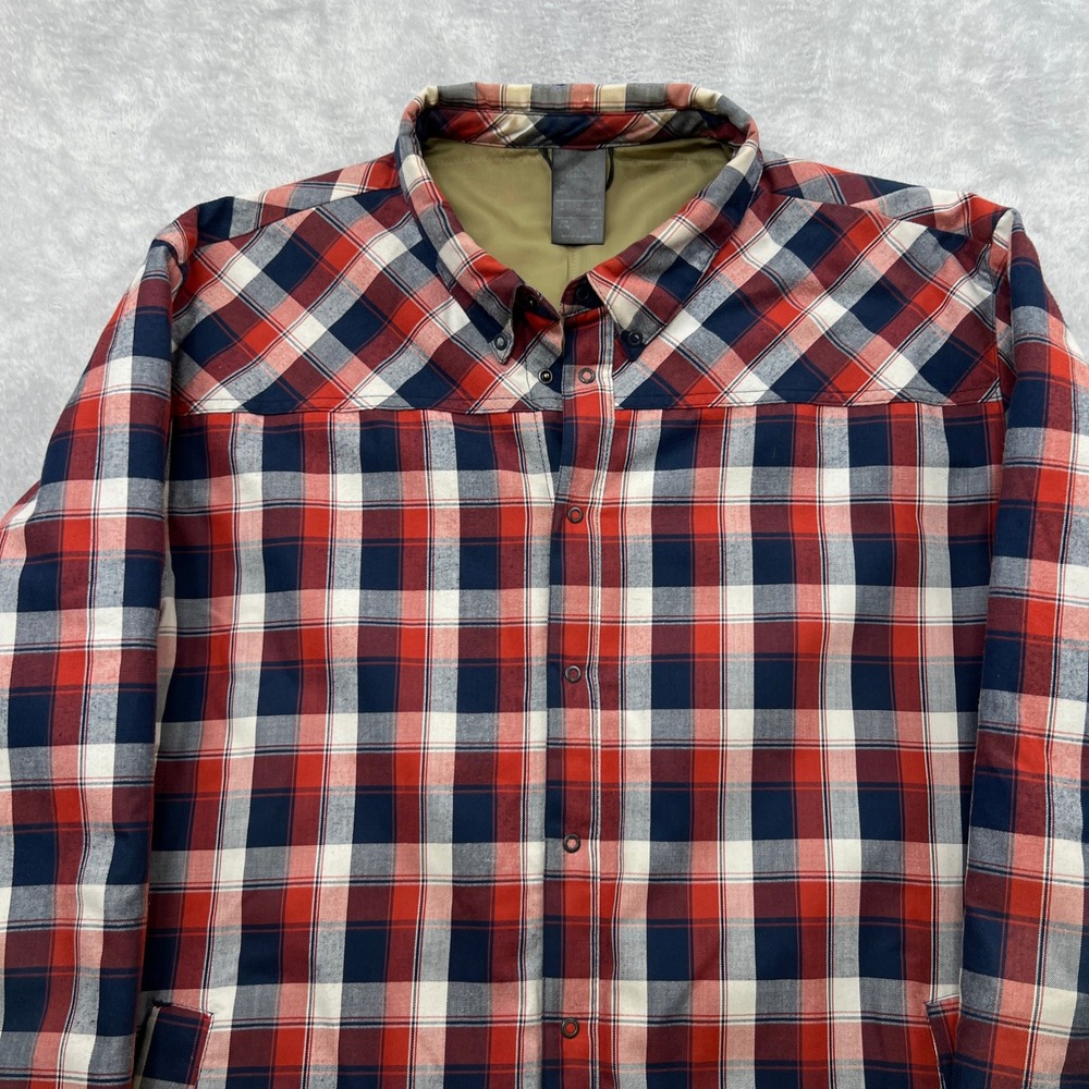 Adidas Insulated Plaid Jacket XL Red Navy Hiking Quilted Shacket F95730 Deebo - Picture 2 of 10